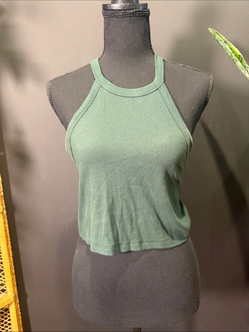 Green Ribbed Halter Crop Top